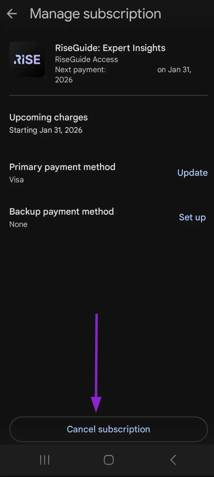 Google Play Manage subscription with Cancel button