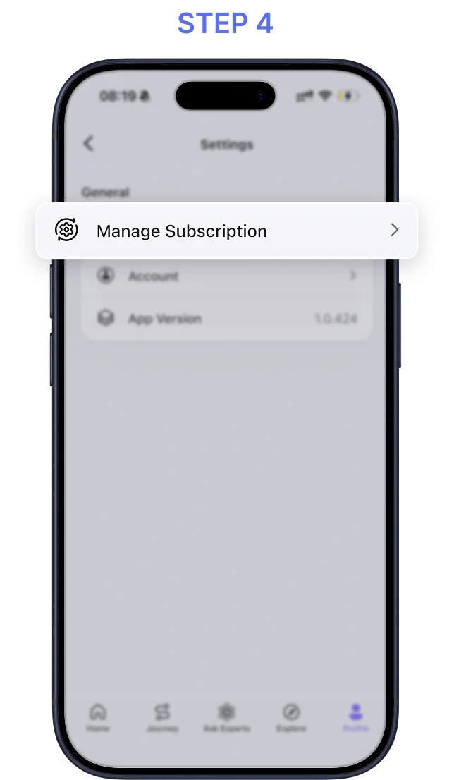 RiseGuide Settings with Manage Subscription highlighted