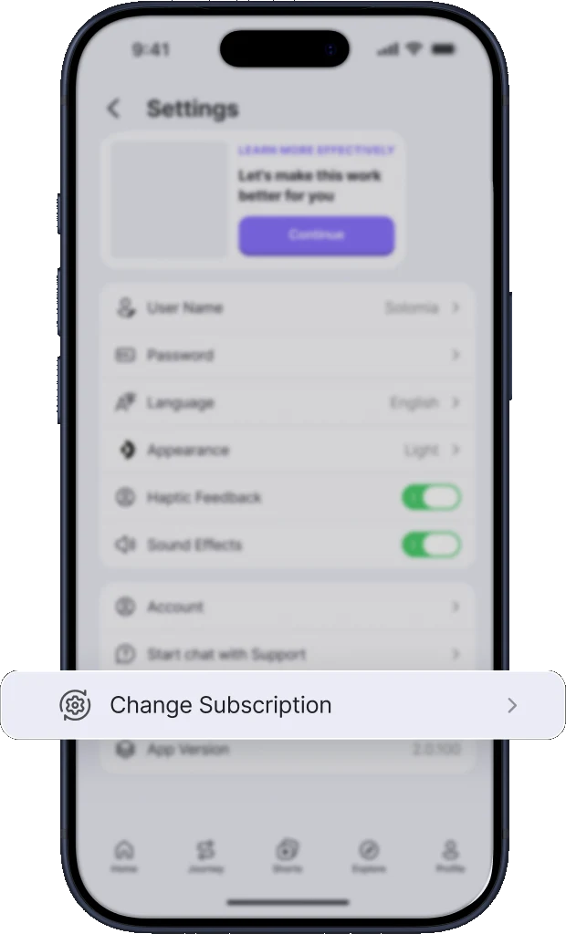 RiseGuide Settings with Change Subscription highlighted