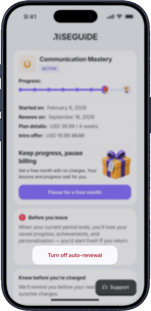 Membership plan page with Turn off auto-renewal highlighted